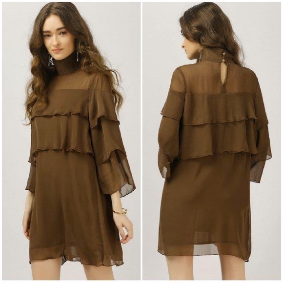 ZARA Green Tiered Ruffle Flowy Shift Dress S - Picture 7 of 9